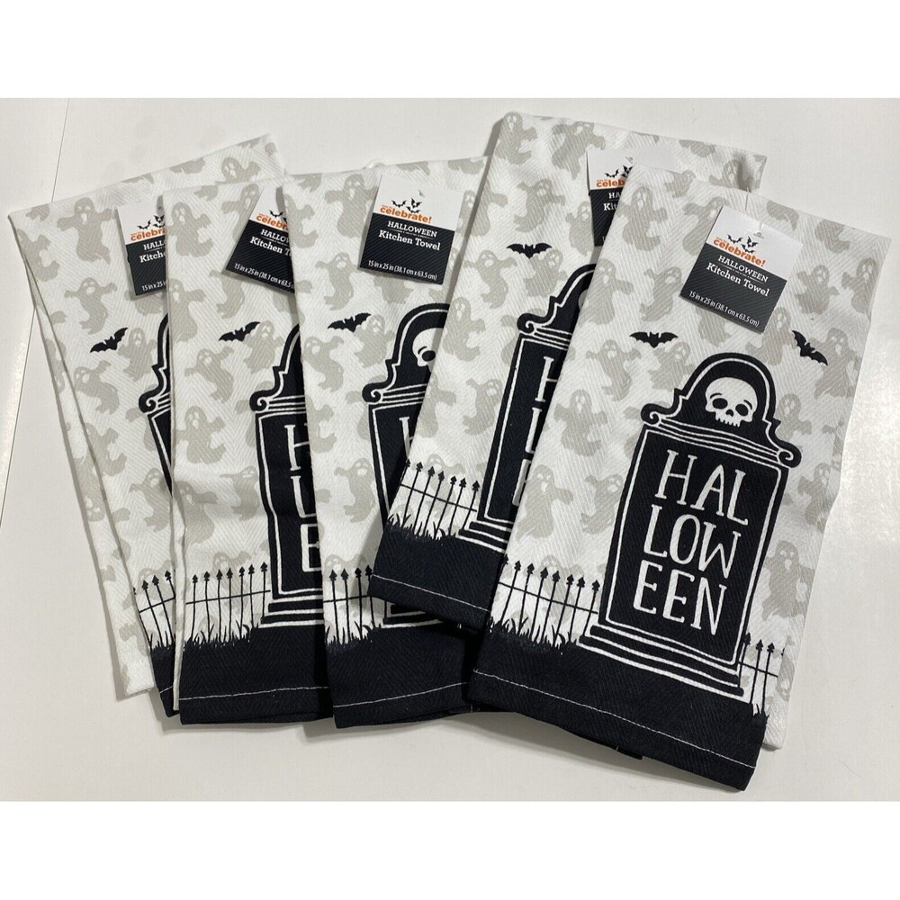 Halloween Kitchen Dish Hand Towels Spooky Scary Skull Ghost Set Festive Fun NEW